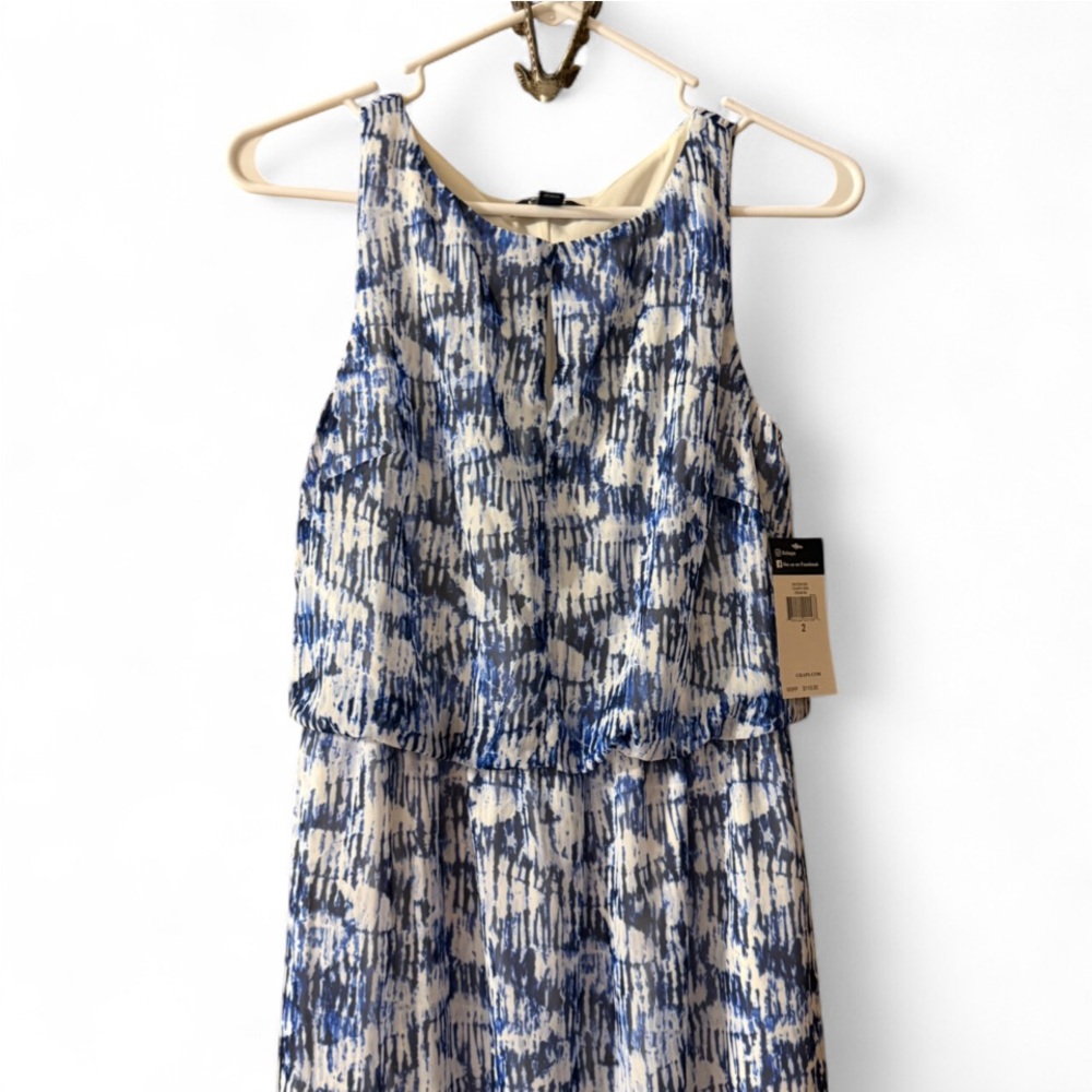 Chaps Navy and White Abstract Dress Sleeveless Summer Size 2 Stretch New